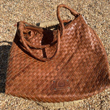 Large Leather Weave Front Slouch Tote