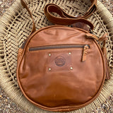 Carved Leather Round Bag - Antique Caramel