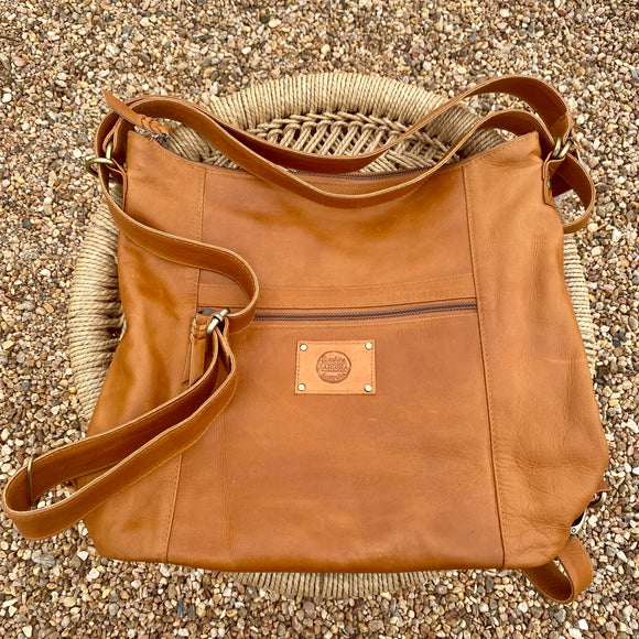 Convertible Leather Bag to Backpack - Antique Caramel